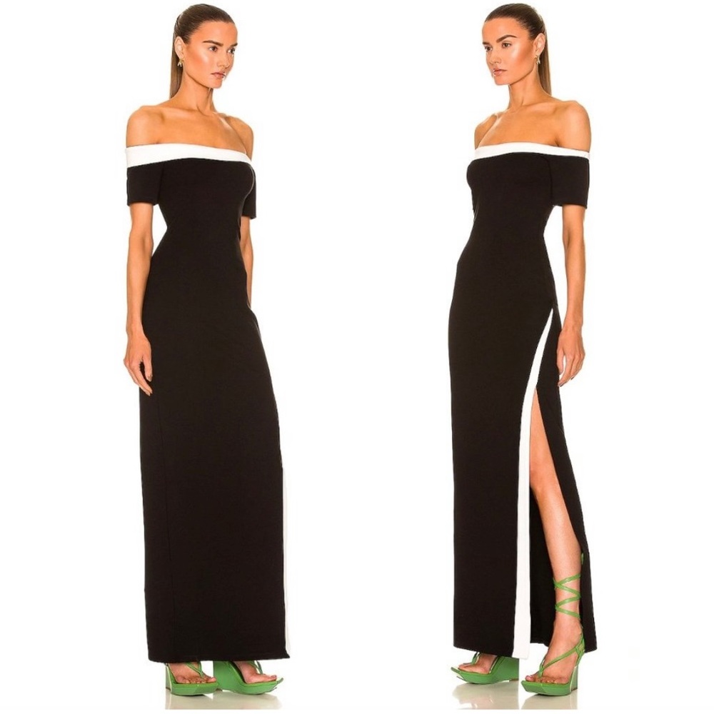 STAUD Black and White Strapless Dress